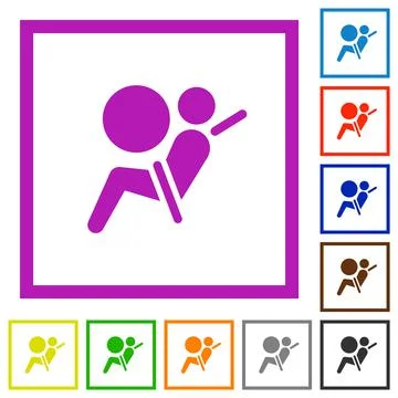 Air bag dashboard indicator flat framed icons Stock Illustration