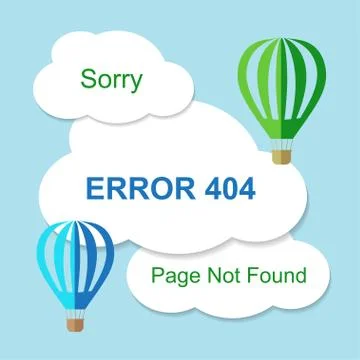 Air balloon with 404 error notification on white clouds Illustrazione stock