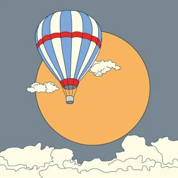 Air balloon flying in the clouds at sunset vector Stock Illustration
