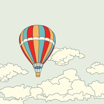 Air balloon flying in the clouds vector illustration Stock Illustration