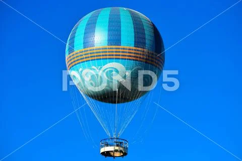 Air balloon flying on lightblue cloudy background at Lake Buena Vista Stock Photos