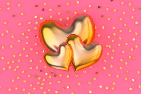 Air Balloons of heart shape composition with glitter. Valentine's day 3d render Stock Illustration