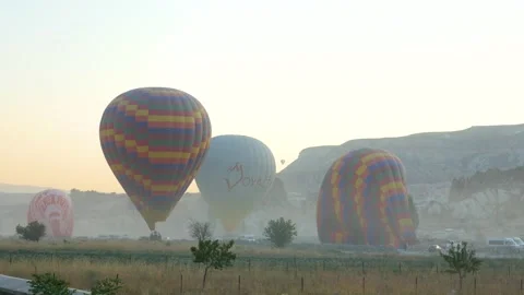 Air balloons inflating process. Air balloons launch. Cappadocia, Gereme. Stock Footage 157994195