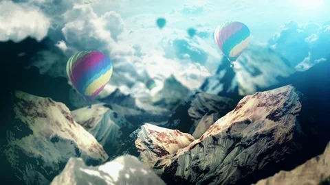 Air balloons in mountains Stock Footage 70788690