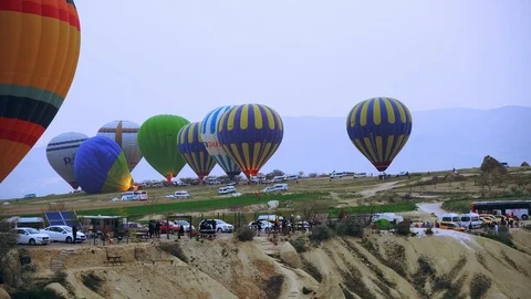 Air Balloons before the start Stock Footage 122045620