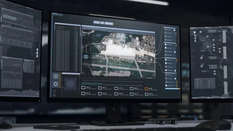 Air Base Location Scan By Innovative Spy Location Tracking Network Interface Stock Footage 197343404