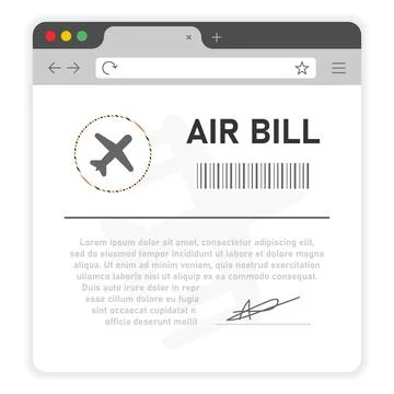 Air bill user`s online on window browser on white background. Stock Illustration