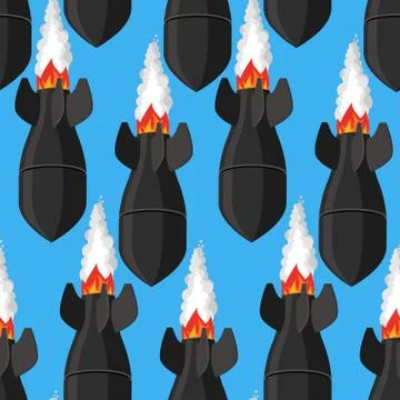 Air bomb seamless pattern. Fighting rocket background. Military bomb textur.. Stock Illustration