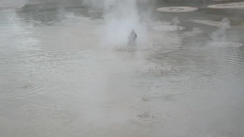 Air bubble eruptions in hot mud, in New Zealand Stock Footage 219972360
