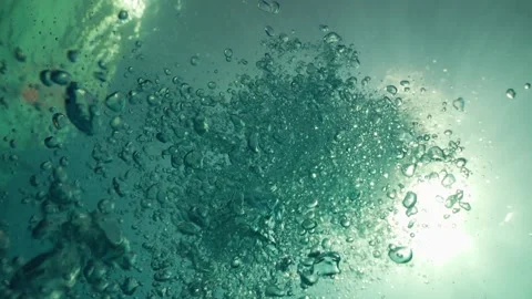 Air Bubbles in the Blue Water Stock Footage 254742266