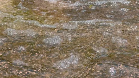 Air bubbles that form on the surface of flowing water. Stock Footage 241210706