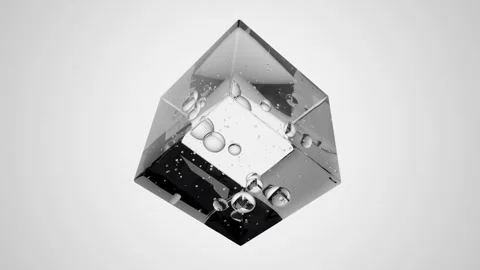 Air bubbles inside transparent cube on a white background: Animated Element Stock Footage 280108140