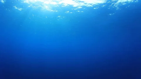 Air bubbles rise up through clear blue ocean water Stock Footage