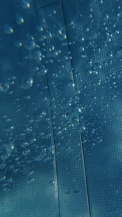 Air bubbles rising along textured swimming pool wall underwater Stock Footage 342048623
