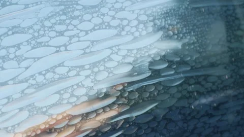 Air bubbles trapped in old deteriorated car window tint film Stock Footage 332831575