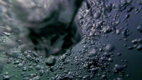 Air bubbles underwater, pov breathing oxygen shot, bubbles in the ocean Stock Footage 248738764