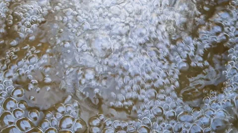 Air bubbles on water surface closeup, water is being poured Stock Footage 219572180