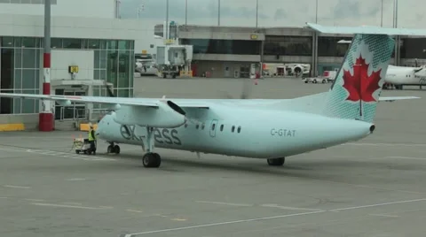 Air Canada Dash 8-300 Aircraft Refuels at Terminal  Stock Footage 42114801