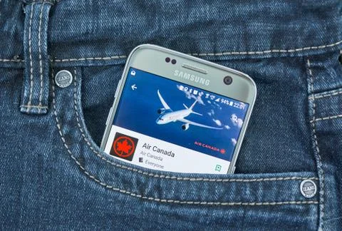 Air Canada mobile application on screen of Samsung Stock Photos