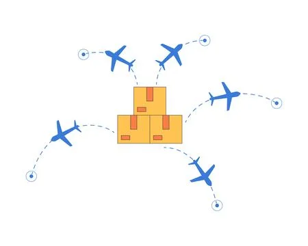 Air cargo delivery network 2D cartoon object Stock Illustration