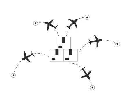 Air cargo delivery network 2D line object Stock Illustration