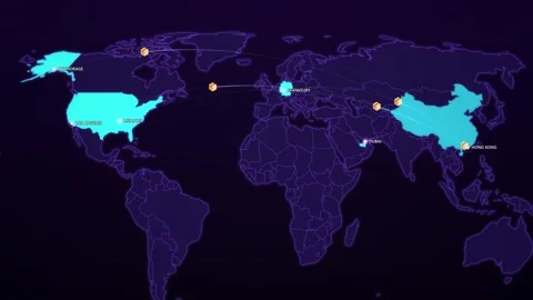 Air Cargo Network on Cyber Map Stock Footage 341360793