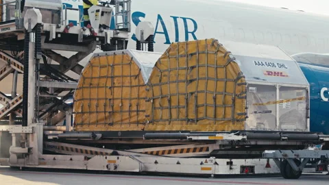 Air cargo pallet loading onto Boeing 757... | Stock Video | Pond5