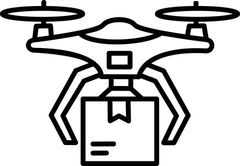Air cargo quad copter drone lifting shipment box Stock Illustration