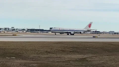 Air China Cargo Boeing 747 Taxis Down the Runway at Chicago O'Hare Stock Footage 150510522