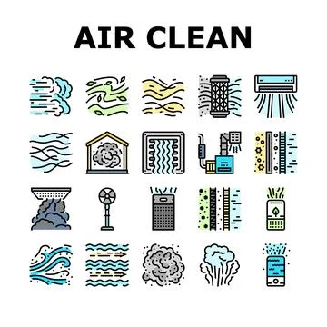 Air clean fresh wind flow filter icons set vector Stock Illustration