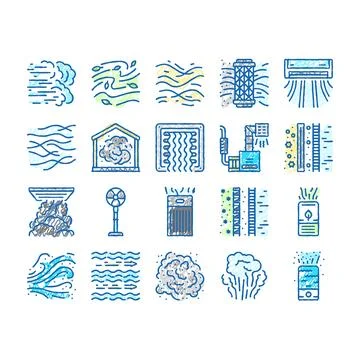 Air clean fresh wind flow filter icons hand drawn Stock Illustration