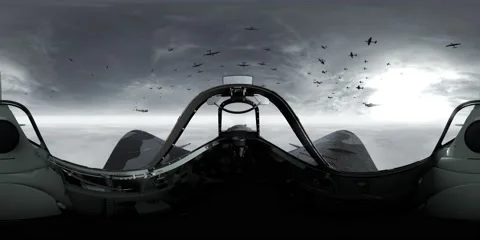 Air combat at World War 2 view from the Spitfire cockpit Stock Footage 146607326