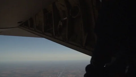 Air Commandos performs a static line jump from a MC-130J Commando II - 2016 Stock Footage 93138346