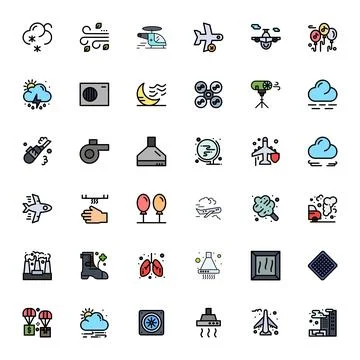 Air Comprehensive Vector Bundle with 36 Pixel Optimized Flat Line Filled 25.. Illustrazione stock