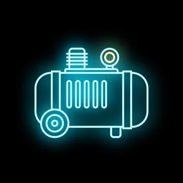 Air compressor blue neon glowing line icon Stock Illustration