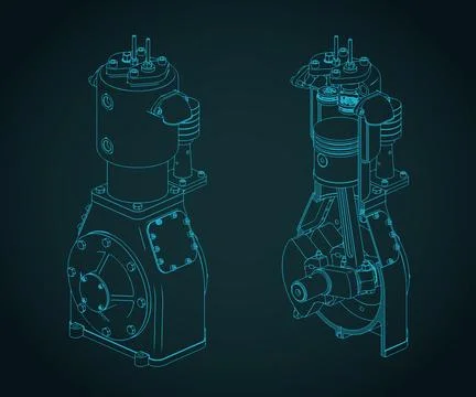 Air compressor cutaway technical illustration with internal parts Stock Illustration
