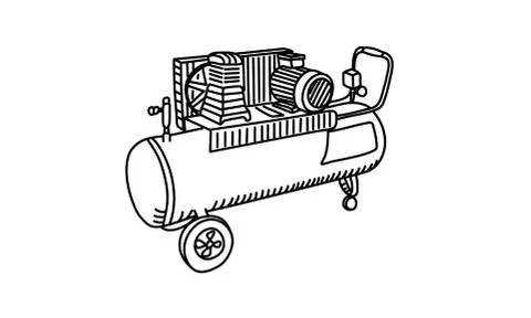 Air Compressor drawing. Line Vector Stock Illustration