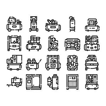 Air compressor equipment pneumatic power line icons Stock Illustration