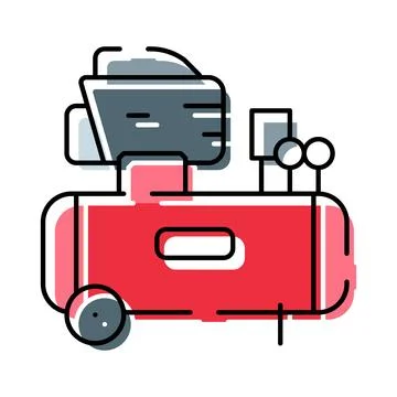 Air compressor equipment providing power to tools Stock Illustration
