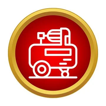 Air compressor machine tool icon in red button Stock Illustration
