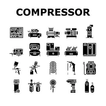 Air Compressor Tool Collection Icons Set Vector Ilustração Stock