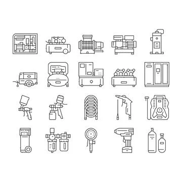 Air Compressor Tool Collection Icons Set Vector . Ilustração Stock