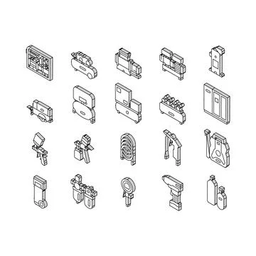 Air Compressor Tool Collection isometric icons set vector Ilustração Stock