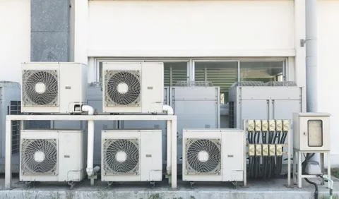 Air condensing unit out side of wall Stock Photos