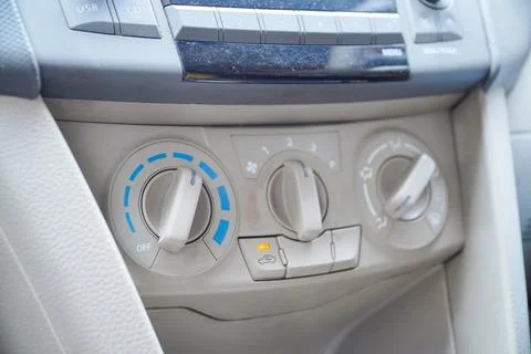 Air condition button inside a car, car interior. dirty Manual air condition.. Stock Photos