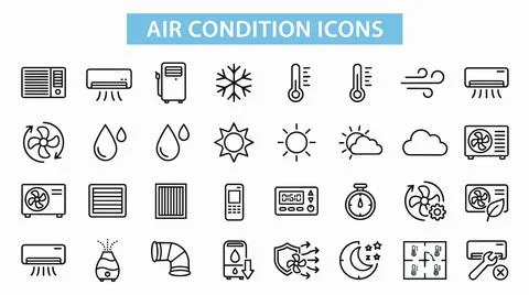 Air condition icons set for technology and weather concepts. 스톡 일러스트
