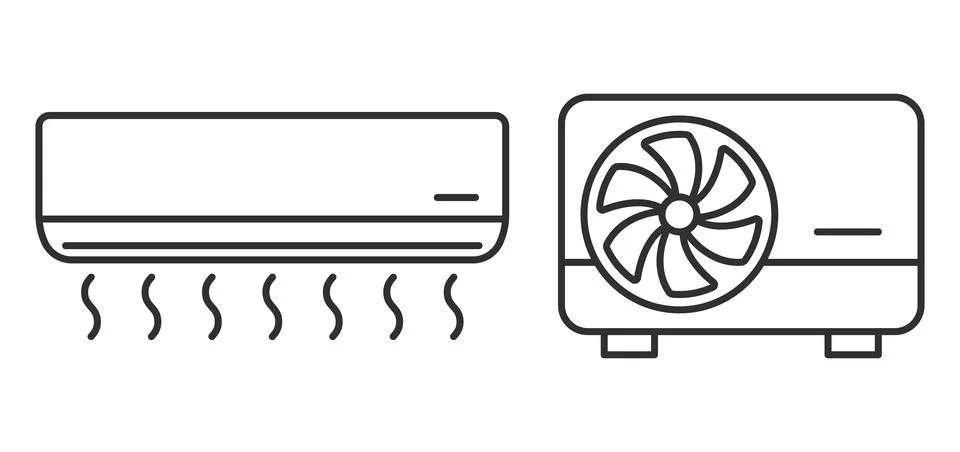 Air condition split system set. Air conditioner icons. Vector illustration. Stock Illustration