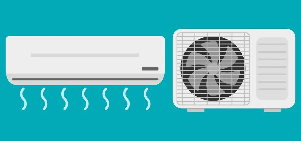 Air condition split system set. Air conditioner icons. Vector illustration. Stock Illustration