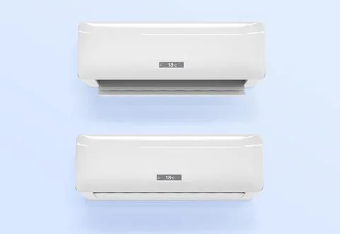 Air conditioner 3d render icons set. Conditioning off and on regime for home and Illustrazione stock