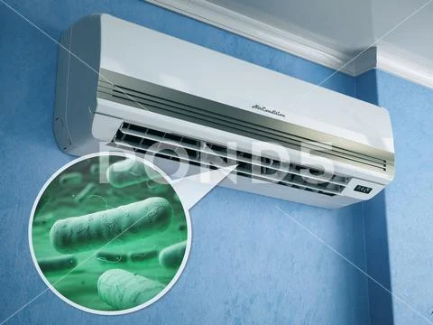 Air conditioner and bacterias llebsiella or legionella pneumophila. Stock Photos